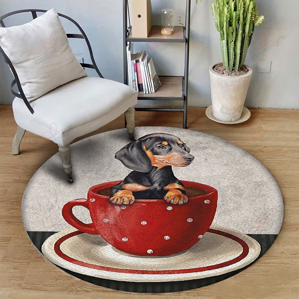 Dachshund In Red Cup Round Carpet Floor Rug Living Room Bedroom Decor Round Area Rug Carpet Dachshund In Red Cup Round Carpet Floor Rug Living Room Bedroom Decor Round Area Rug Carpet