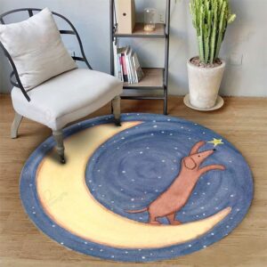Dachshund Love To The Moon And Back Round Carpet Floor Rug Living Room Bedroom Decor Round Area Rug Carpet