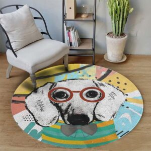 Dachshund Professor Round Carpet Floor Rug Living Room Bedroom Decor Round Area Rug Carpet