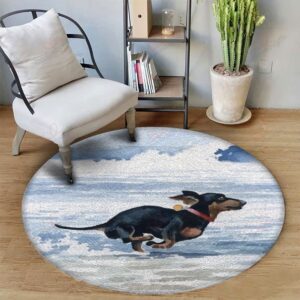 Dachshund Running Round Carpet Floor Rug Living Room Bedroom Decor Round Area Rug Carpet