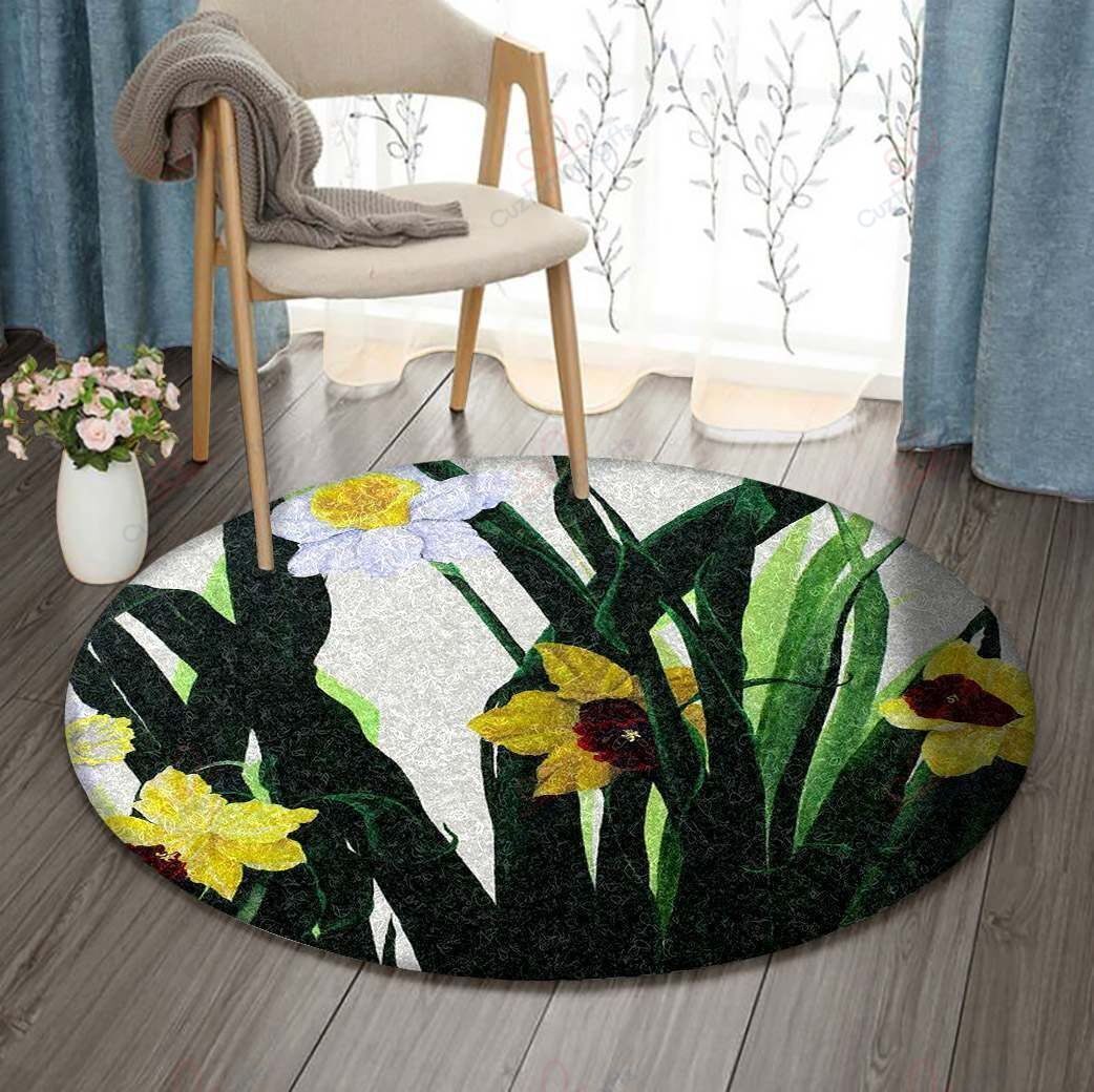 Daffodils Round Carpet Floor Rug Living Room Bedroom Decor Round Area Rug Carpet Daffodils Round Carpet Floor Rug Living Room Bedroom Decor Round Area Rug Carpet