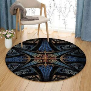 Dark Fractal Round Carpet Floor Rug Living Room Bedroom Decor Round Area Rug Carpet