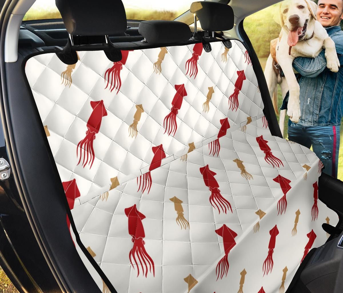 Dark Red And Khaki Giant Squid Pattern Car Back Seat Cover Dog Car Seat Covers - fe8c97ad3038 Dark Red And Khaki Giant Squid Pattern Car Back Seat Cover Dog Car Seat Covers - fe8c97ad3038