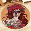 Day Of The Dead Girl Skull Round Carpet Floor Rug Living Room Bedroom Decor Round Area Rug Carpet