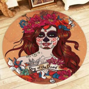 Day Of The Dead Girl Skull Round Carpet Floor Rug Living Room Bedroom Decor Round Area Rug Carpet