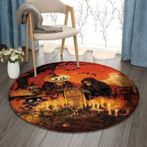 Death Ghost Cat Witch Pumpkin Round Carpet Floor Rug Living Room Bedroom Decor Round Area Rug Carpet