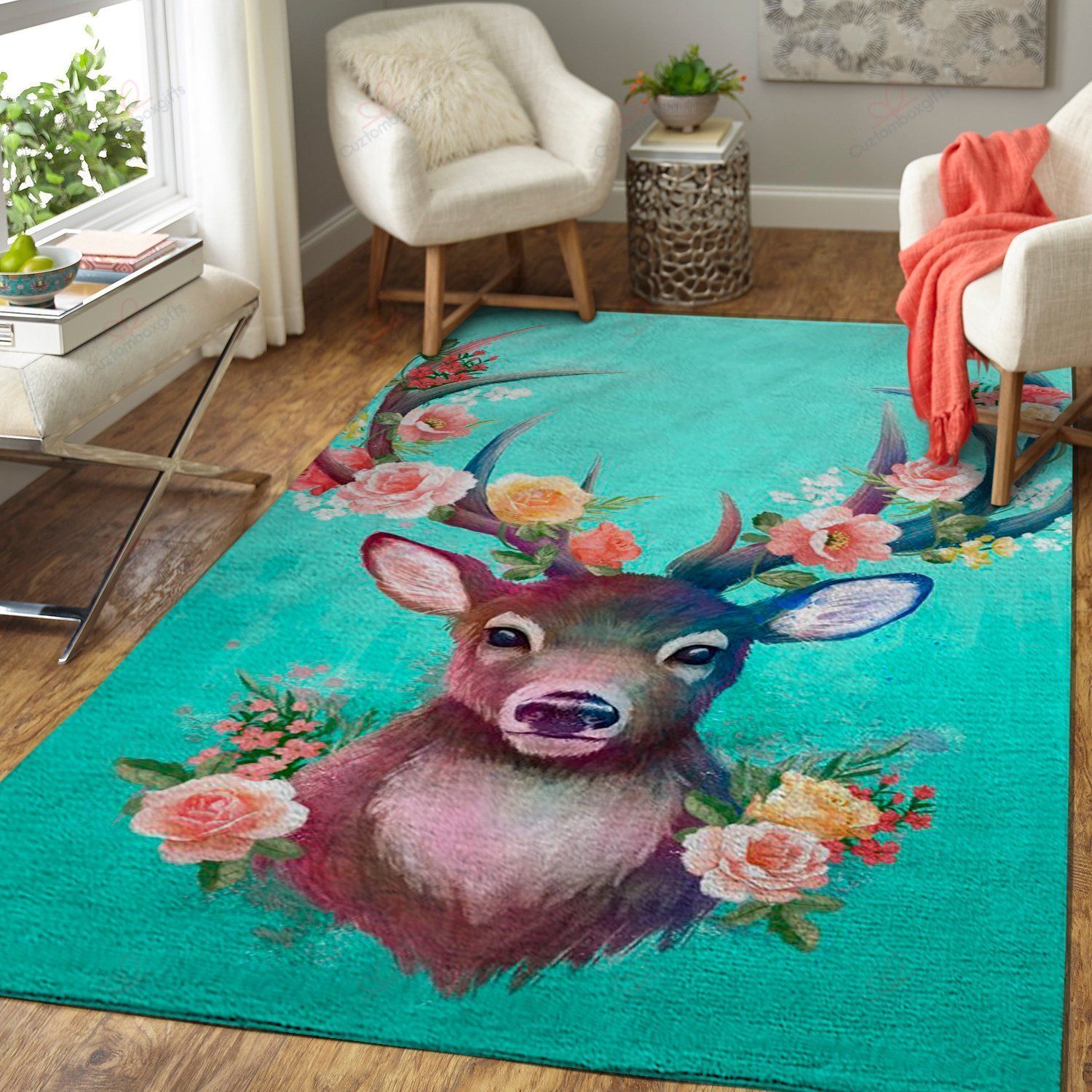Deer And Flower Rug Sport Decor Gift Floor Decor Living Room Carpet Rug Area Rug - 0c3637388c80 Deer And Flower Rug Sport Decor Gift Floor Decor Living Room Carpet Rug Area Rug - 0c3637388c80