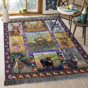 Deer And Flower Rug Sport Decor Gift Floor Decor Living Room Carpet Rug Area Rug - 91aa2c2c614d