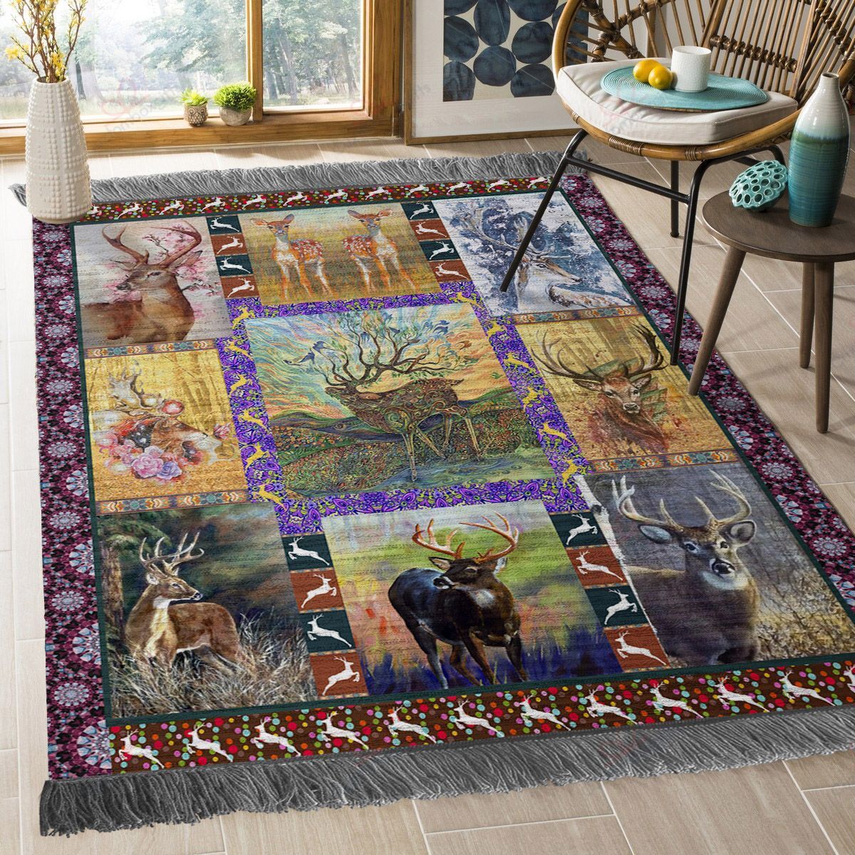 Deer And Flower Rug Sport Decor Gift Floor Decor Living Room Carpet Rug Area Rug - 91aa2c2c614d Deer And Flower Rug Sport Decor Gift Floor Decor Living Room Carpet Rug Area Rug - 91aa2c2c614d