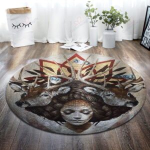 Deer And Girl Round Carpet Floor Rug Living Room Bedroom Decor Round Area Rug Carpet
