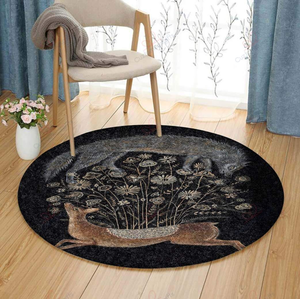 Deer And Wolf Round Carpet Floor Rug Living Room Bedroom Decor Round Area Rug Carpet Deer And Wolf Round Carpet Floor Rug Living Room Bedroom Decor Round Area Rug Carpet