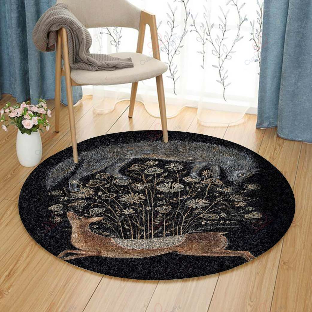 Deer And Wolf Round Carpet Floor Rug Living Room Bedroom Decor Round Area Rug Carpet Deer And Wolf Round Carpet Floor Rug Living Room Bedroom Decor Round Area Rug Carpet