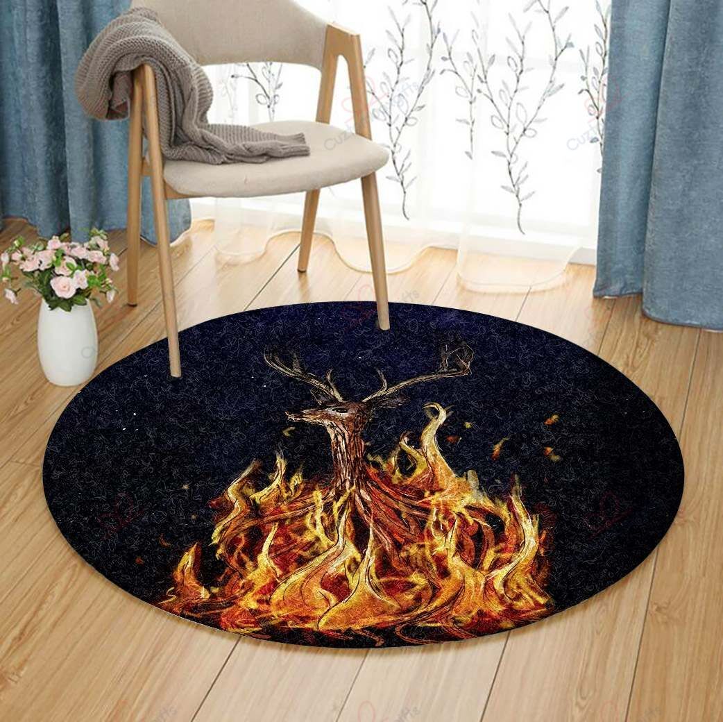 Deer Bonfire Round Carpet Floor Rug Living Room Bedroom Decor Round Area Rug Carpet Deer Bonfire Round Carpet Floor Rug Living Room Bedroom Decor Round Area Rug Carpet