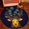 Deer Flowers Round Carpet Floor Rug Living Room Bedroom Decor Round Area Rug Carpet