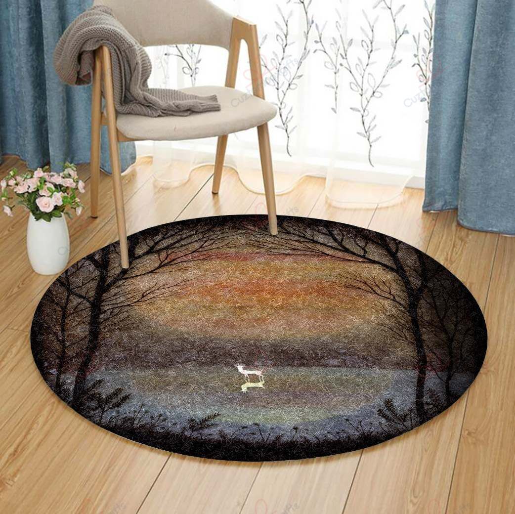 Deer Forest Round Carpet Floor Rug Living Room Bedroom Decor Round Area Rug Carpet Deer Forest Round Carpet Floor Rug Living Room Bedroom Decor Round Area Rug Carpet