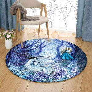 Deer Girl Round Carpet Floor Rug Living Room Bedroom Decor Round Area Rug Carpet