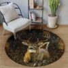 Deer Happy Round Carpet Floor Rug Living Room Bedroom Decor Round Area Rug Carpet