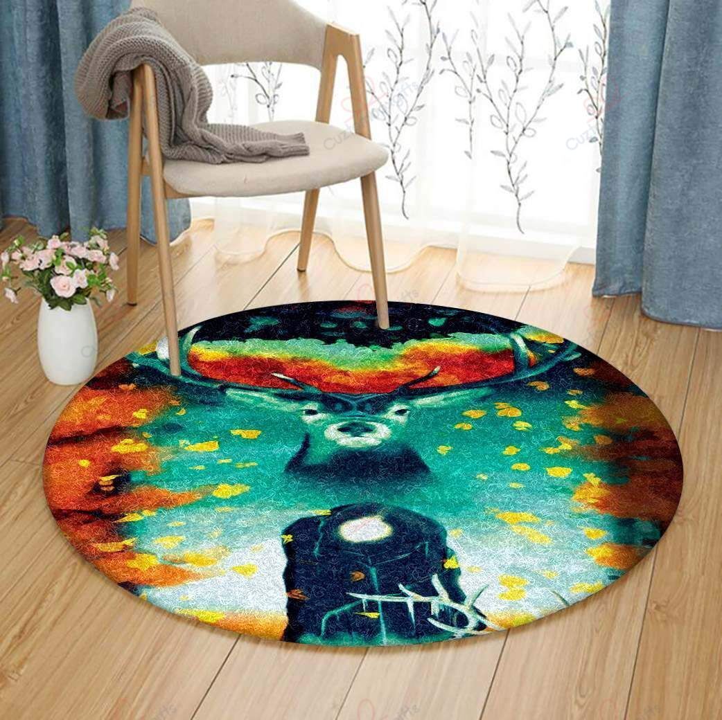 Deer In Galaxy Round Carpet Floor Rug Living Room Bedroom Decor Round Area Rug Carpet Deer In Galaxy Round Carpet Floor Rug Living Room Bedroom Decor Round Area Rug Carpet