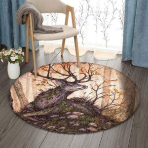 Deer Lying Round Carpet Floor Rug Living Room Bedroom Decor Round Area Rug Carpet