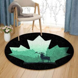 Deer Maple Leaf Round Carpet Floor Rug Living Room Bedroom Decor Round Area Rug Carpet