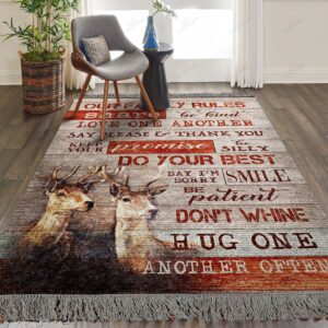 Deer Our Family Rules Rug Sport Decor Gift Floor Decor Living Room Carpet Rug Area Rug - 952628000000