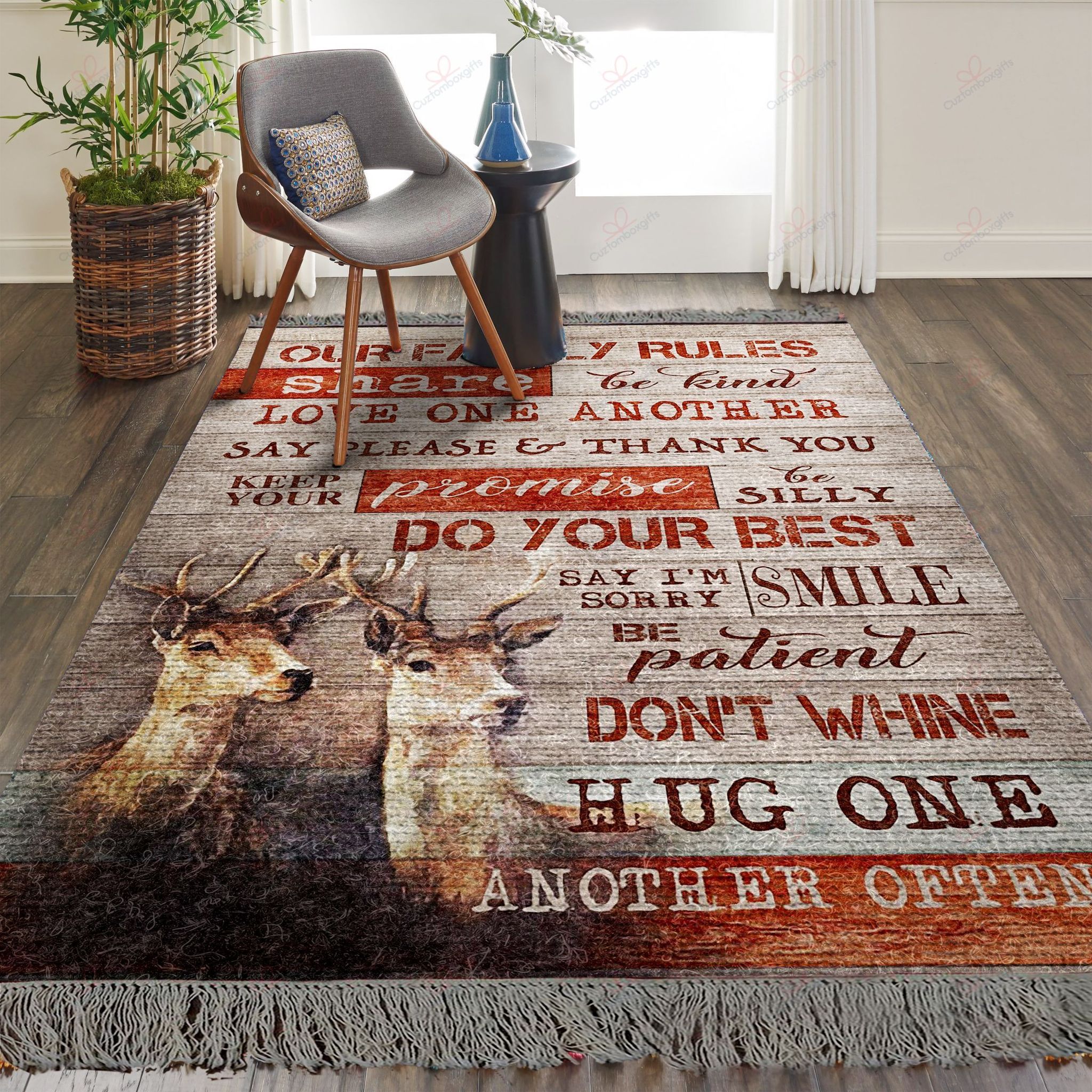 Deer Our Family Rules Rug Sport Decor Gift Floor Decor Living Room Carpet Rug Area Rug - 952628000000 Deer Our Family Rules Rug Sport Decor Gift Floor Decor Living Room Carpet Rug Area Rug - 952628000000