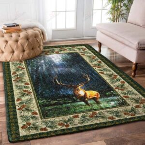 Deer Painting With Pine Pattern Rug Sport Decor Gift Floor Decor Living Room Carpet Rug Area Rug - b0c3d672a9a7