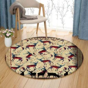Deer Pattern 3 Round Carpet Floor Rug Living Room Bedroom Decor Round Area Rug Carpet