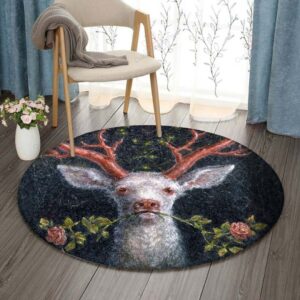 Deer Rose Round Carpet Floor Rug Living Room Bedroom Decor Round Area Rug Carpet