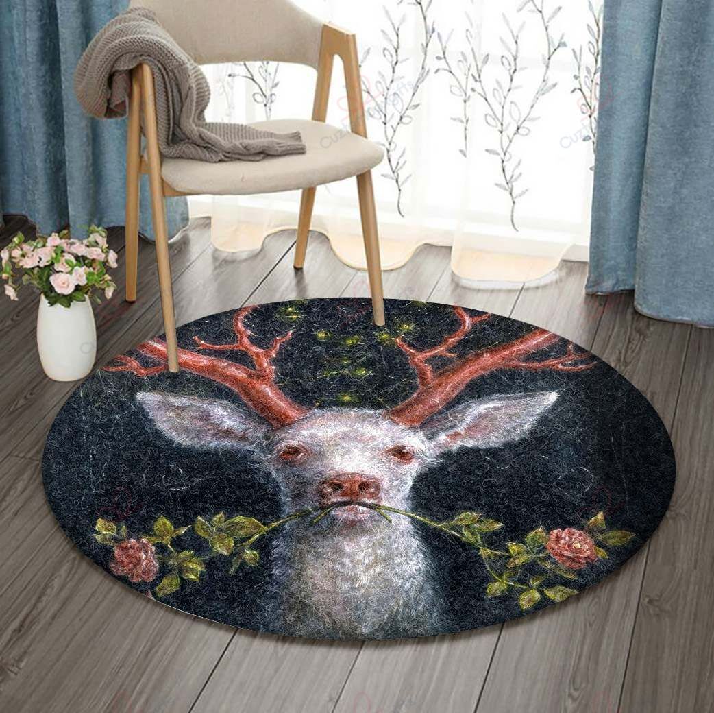 Deer Rose Round Carpet Floor Rug Living Room Bedroom Decor Round Area Rug Carpet Deer Rose Round Carpet Floor Rug Living Room Bedroom Decor Round Area Rug Carpet