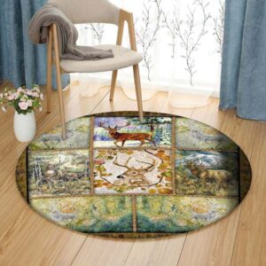 Deer Round Flower Round Carpet Floor Rug Living Room Bedroom Decor Round Area Rug Carpet
