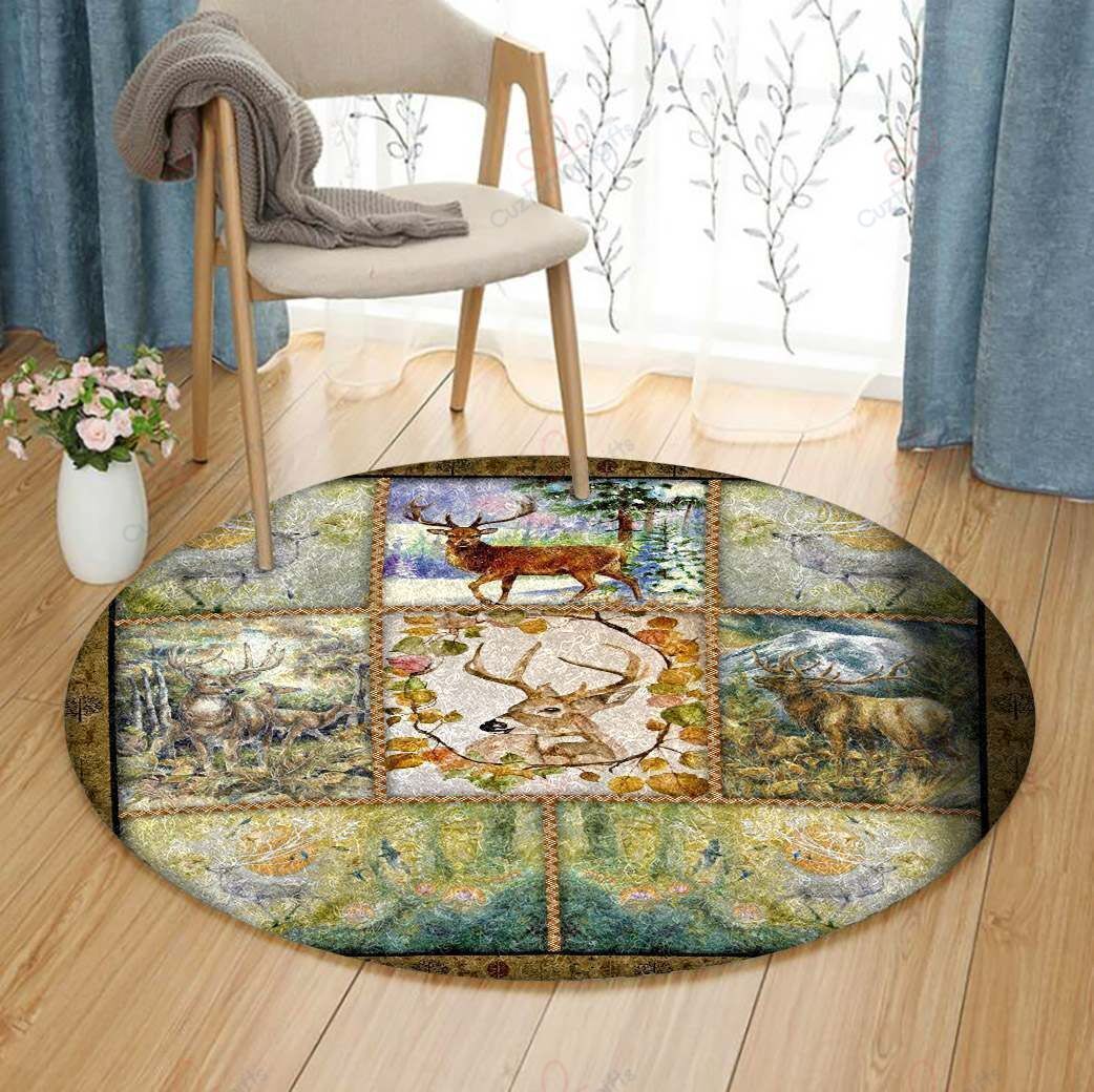 Deer Round Flower Round Carpet Floor Rug Living Room Bedroom Decor Round Area Rug Carpet Deer Round Flower Round Carpet Floor Rug Living Room Bedroom Decor Round Area Rug Carpet