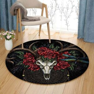 Deer Skull Round Carpet Floor Rug Living Room Bedroom Decor Round Area Rug Carpet