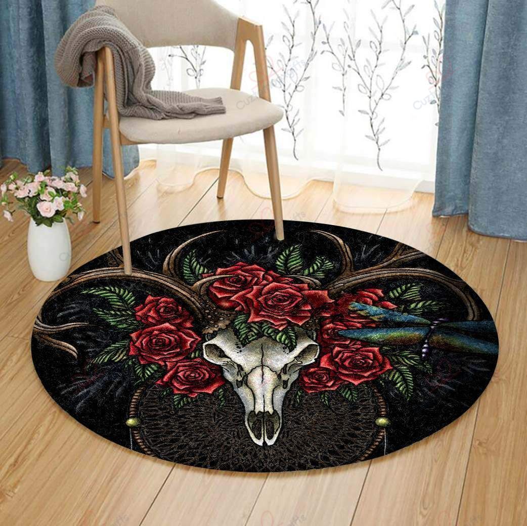 Deer Skull Round Carpet Floor Rug Living Room Bedroom Decor Round Area Rug Carpet Deer Skull Round Carpet Floor Rug Living Room Bedroom Decor Round Area Rug Carpet