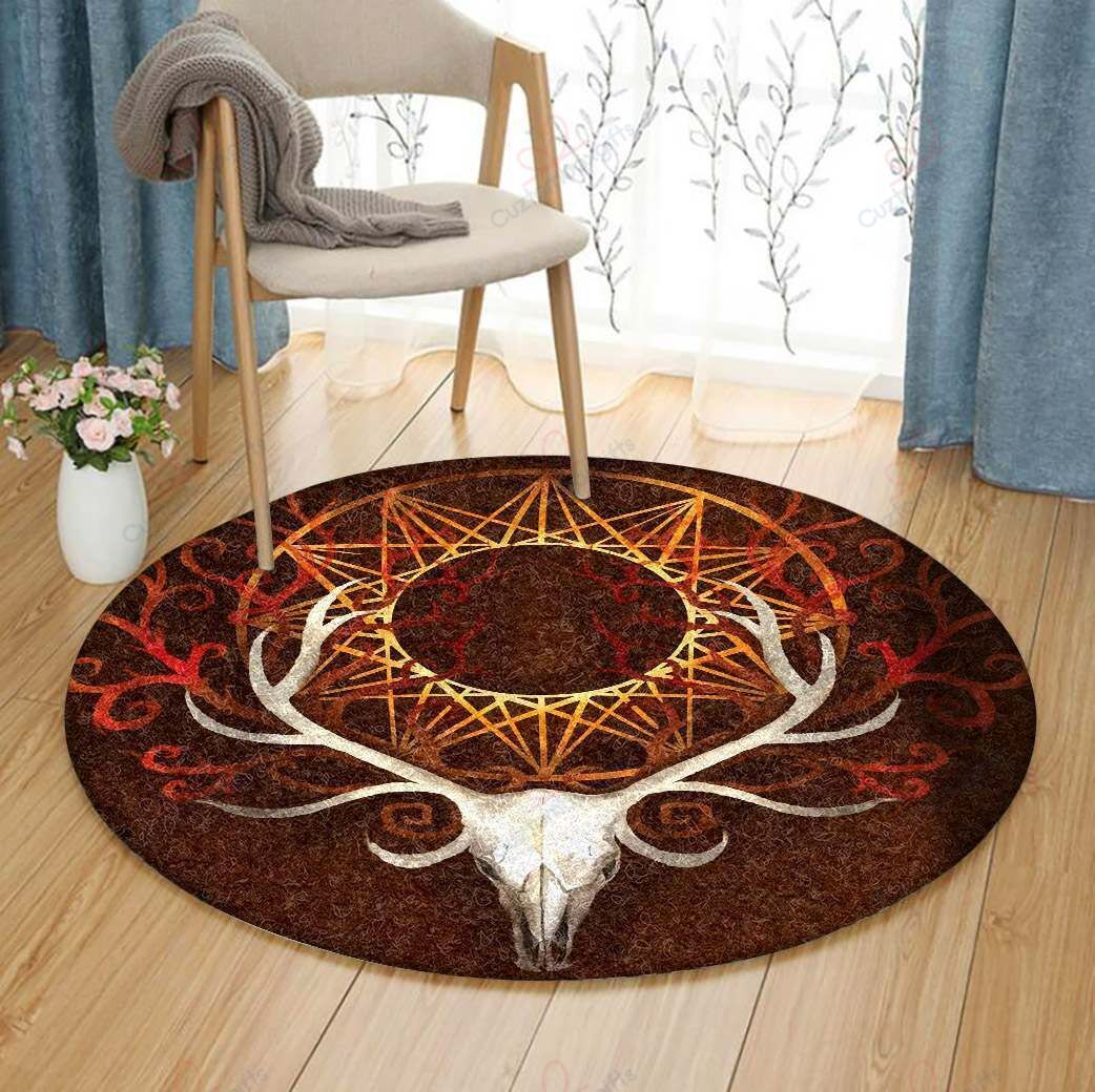 Deer Skull Head Round Carpet Floor Rug Living Room Bedroom Decor Round Area Rug Carpet Deer Skull Head Round Carpet Floor Rug Living Room Bedroom Decor Round Area Rug Carpet