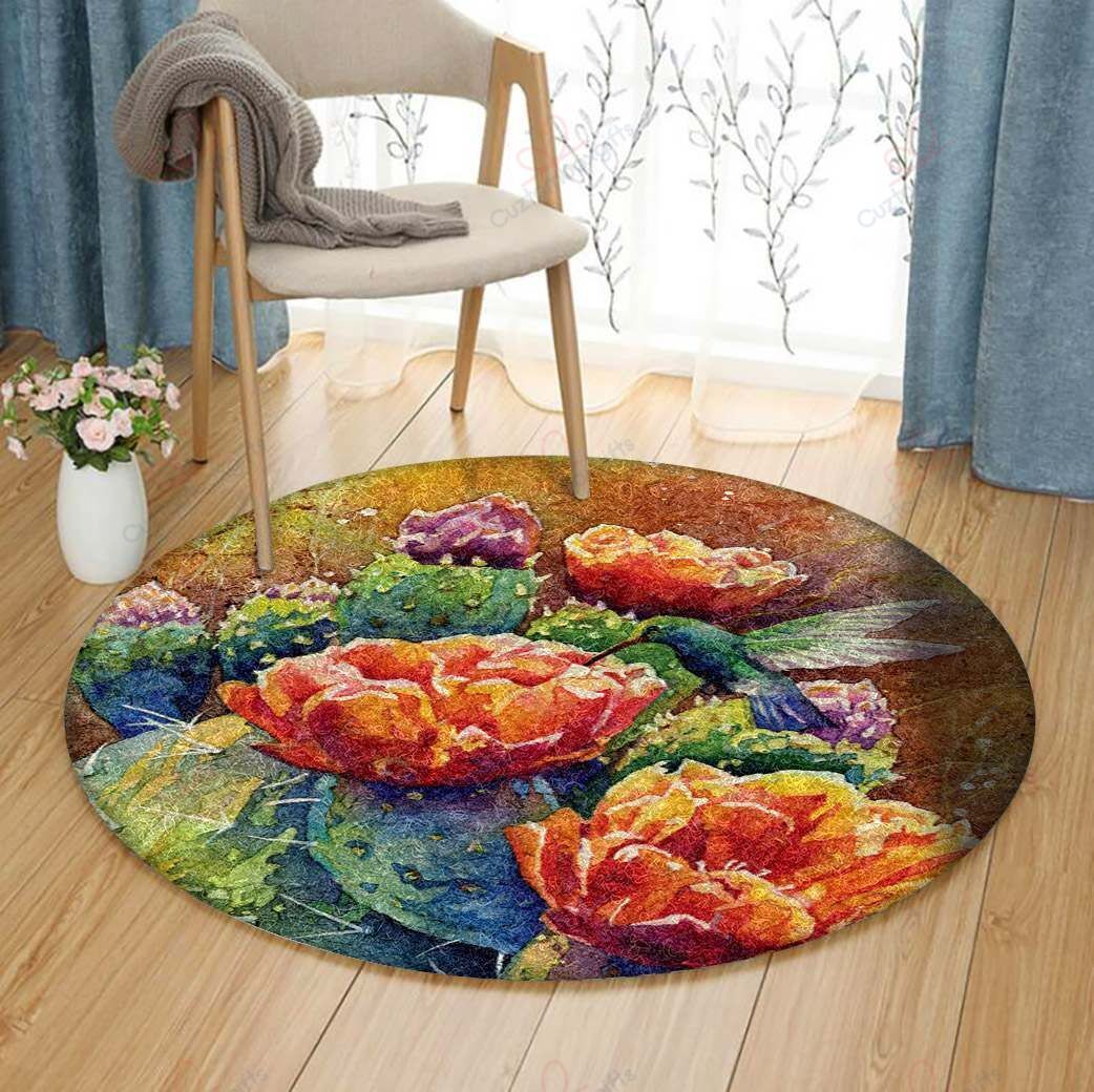 Desert Bloom Cactus And Hummingbird Round Carpet Floor Rug Living Room Bedroom Decor Round Area Rug Carpet Desert Bloom Cactus And Hummingbird Round Carpet Floor Rug Living Room Bedroom Decor Round Area Rug Carpet