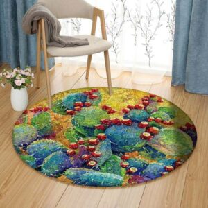 Desert Bloom Cactus Round Carpet Floor Rug Living Room Bedroom Decor Round Area Rug Carpet