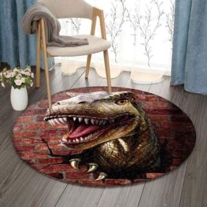 Dinosaur Behind Wall Round Carpet Floor Rug Living Room Bedroom Decor Round Area Rug Carpet