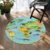 Dinosaur Map Round Carpet Floor Rug Living Room Bedroom Decor Round Area Rug Carpet