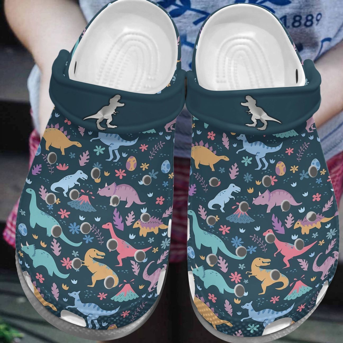 Dinosaur Personalize Clog Custom Crocs Fashionstyle Comfortable For Women Men Kid Print 3D Whitesole Dinosaur Pattern Dinosaur Personalize Clog Custom Crocs Fashionstyle Comfortable For Women Men Kid Print 3D Whitesole Dinosaur Pattern