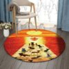 Dock Of The Bay Cat Boat Sunset Round Carpet Floor Rug Living Room Bedroom Decor Round Area Rug Carpet