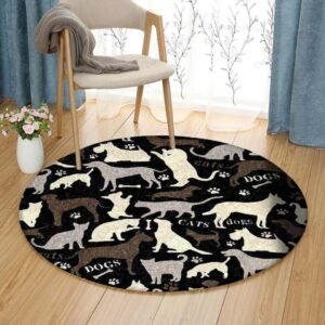 Dog And Cat Round Carpet Floor Rug Living Room Bedroom Decor Round Area Rug Carpet