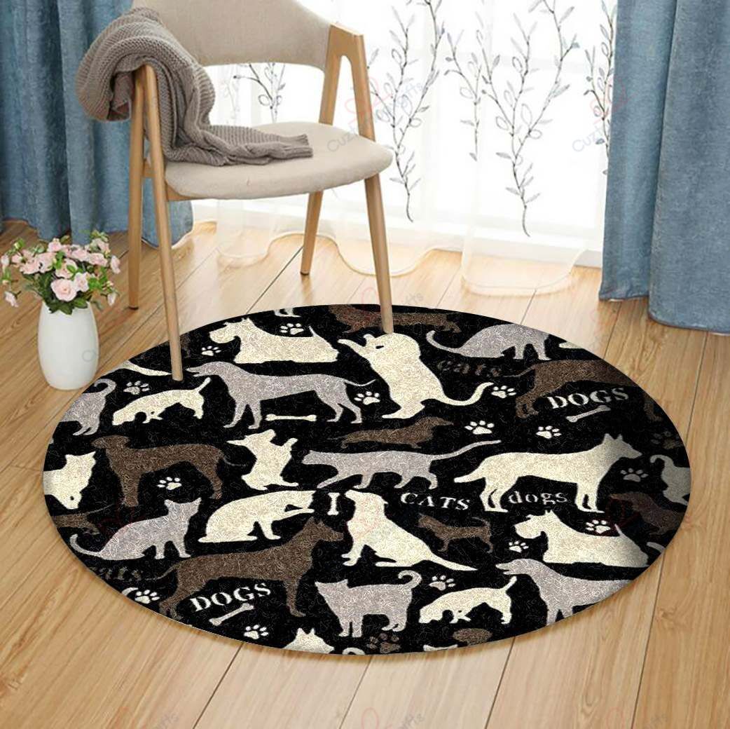 Dog And Cat Round Carpet Floor Rug Living Room Bedroom Decor Round Area Rug Carpet Dog And Cat Round Carpet Floor Rug Living Room Bedroom Decor Round Area Rug Carpet
