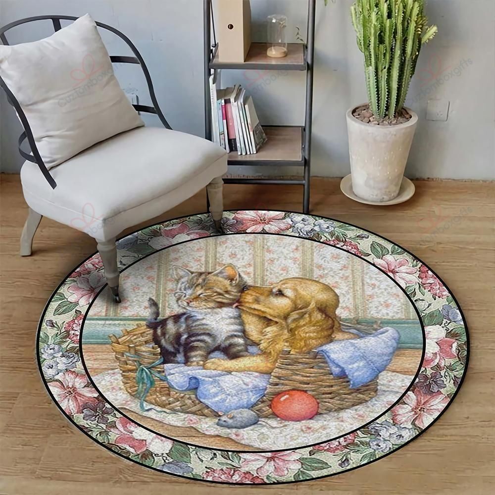 Dog And Cat Just Cute Round Carpet Floor Rug Living Room Bedroom Decor Round Area Rug Carpet Dog And Cat Just Cute Round Carpet Floor Rug Living Room Bedroom Decor Round Area Rug Carpet