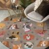 Dog Faces Round Carpet Floor Rug Living Room Bedroom Decor Round Area Rug Carpet