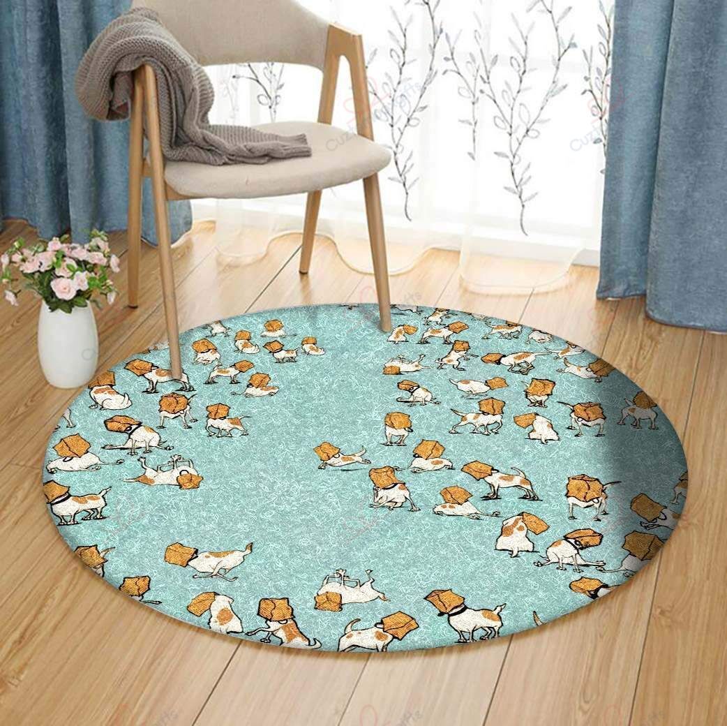 Dog Playing With Box Round Carpet Floor Rug Living Room Bedroom Decor Round Area Rug Carpet Dog Playing With Box Round Carpet Floor Rug Living Room Bedroom Decor Round Area Rug Carpet