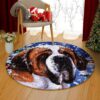 Dog Playing With Snow Round Carpet Floor Rug Living Room Bedroom Decor Round Area Rug Carpet
