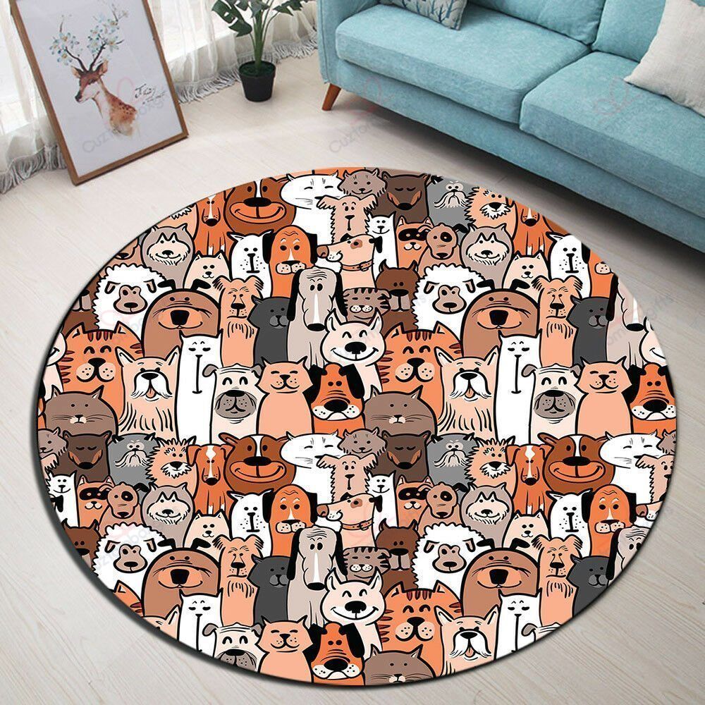 Dogs Cats Round Carpet Floor Rug Living Room Bedroom Decor Round Area Rug Carpet Dogs Cats Round Carpet Floor Rug Living Room Bedroom Decor Round Area Rug Carpet
