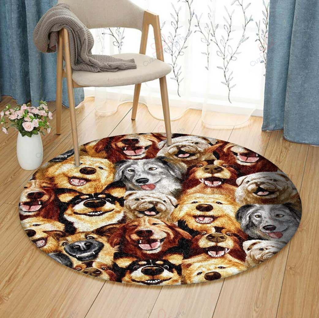 Dogs Smiling Round Carpet Floor Rug Living Room Bedroom Decor Round Area Rug Carpet Dogs Smiling Round Carpet Floor Rug Living Room Bedroom Decor Round Area Rug Carpet