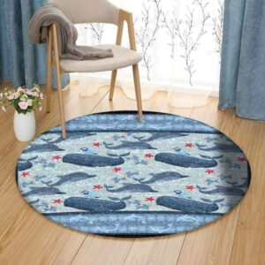 Dolphin And Fish Round Carpet Floor Rug Living Room Bedroom Decor Round Area Rug Carpet